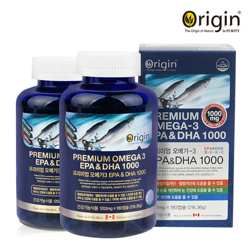 [오리진] 프리미엄 오메가3 EPA DHA 1000 180캡슐 6개월분 2박스